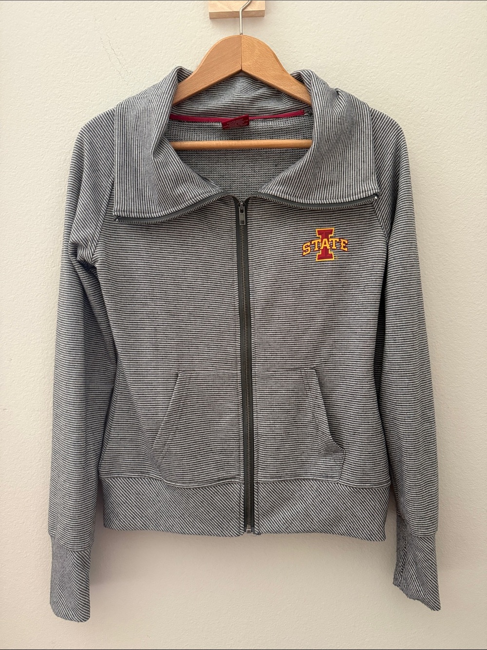 Iowa State Cyclones Women's Gray Stripped Zip Front Bomber Jacket Sweatshirt S